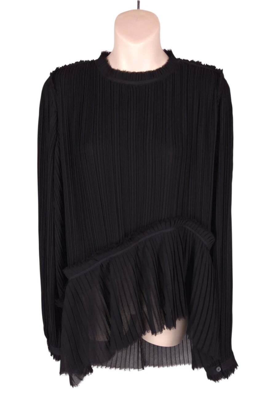 UNTTLD Pleated Blouse Top US 6 EU 38 Womens Black Sheer Panel $450